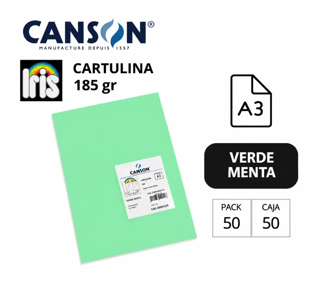 CARTULINA CANSON IRIS A3 VERDE MENTA 