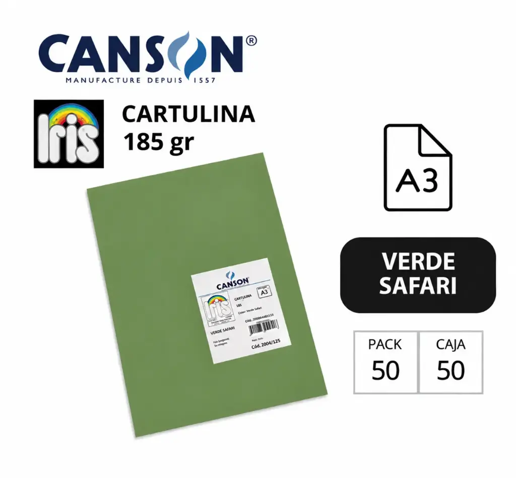 CARTULINA CANSON IRIS A3 VERDE SAFARI