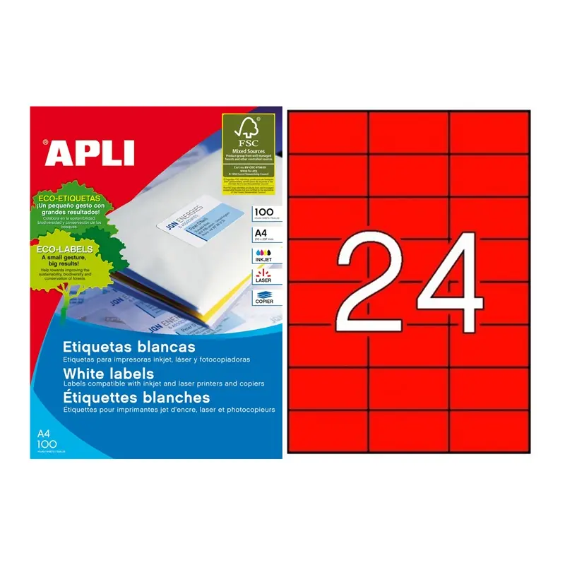 APLI ETIQUETAS ROJAS PERMANENTES 105x37 100 HOJAS