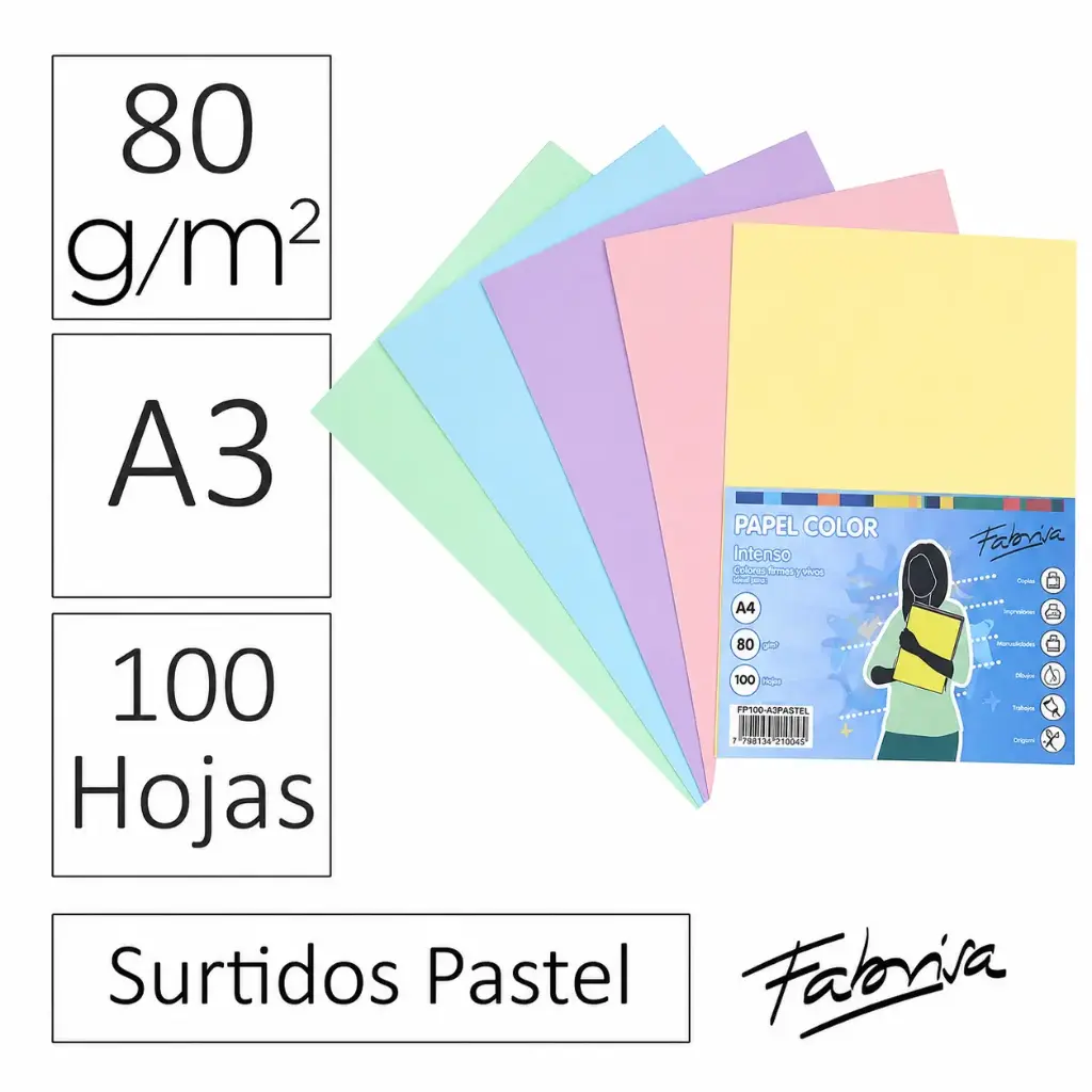 PAPEL A3 80GR 100 HJS SURTIDO PASTEL