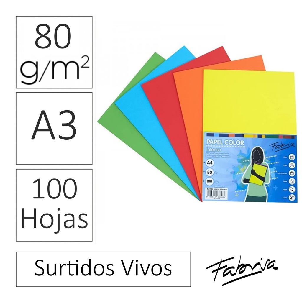 PAPEL A3 80 G FABRISA SURTIDO VIVOS 100 HOJAS