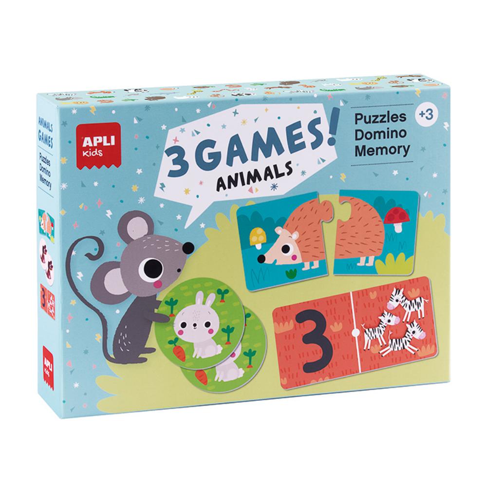 JUEGO APLI SET DE 3 JUEGOS ANIMALES PUZZLE 24 PIEZAS