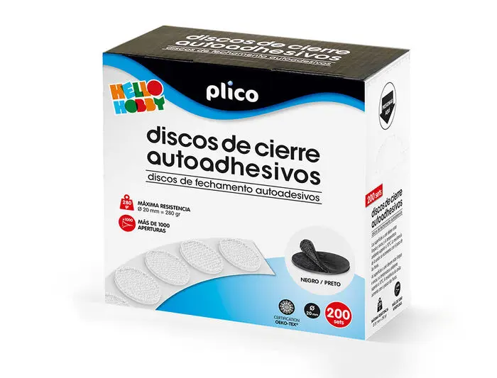 DISCO NEGRO 20MM DE CIERRE PLICO VELCRO AUTOADHESIVO CAJA 200UDS