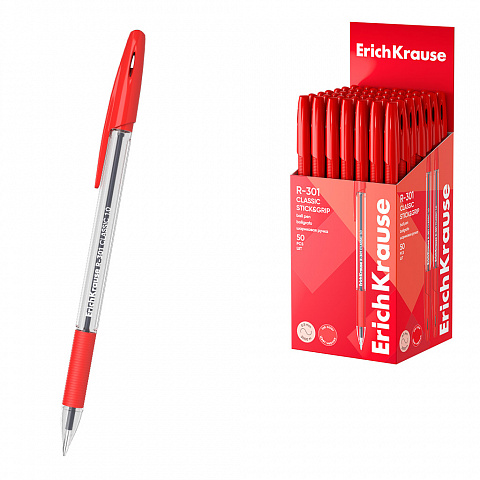 BOLÍGRAFO ERICHKRAUSE R-301 STICK&GRIP 1.0 ROJO