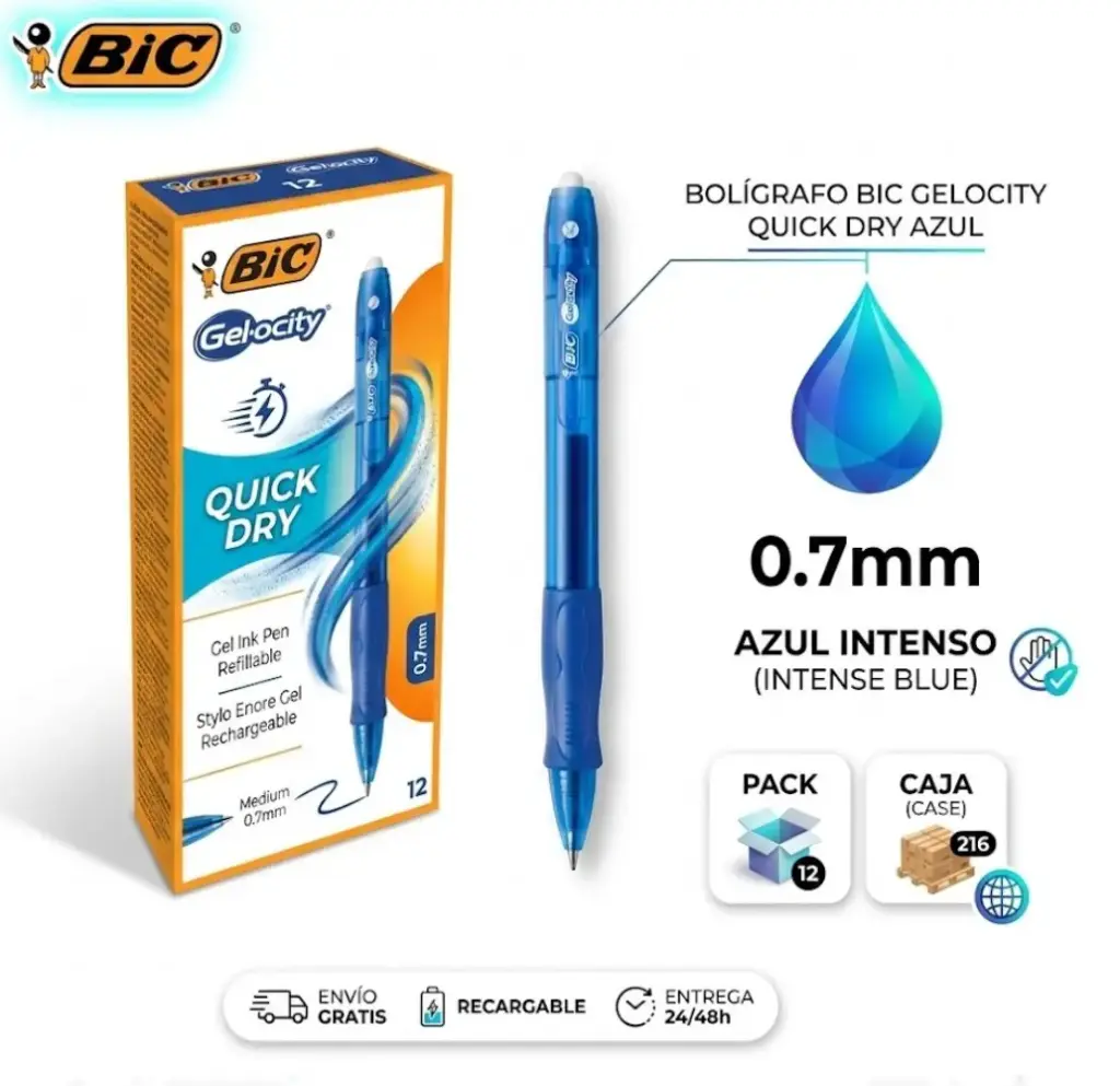 BOLÍGRAFO BIC GELOCITY QUICK DRY AZUL