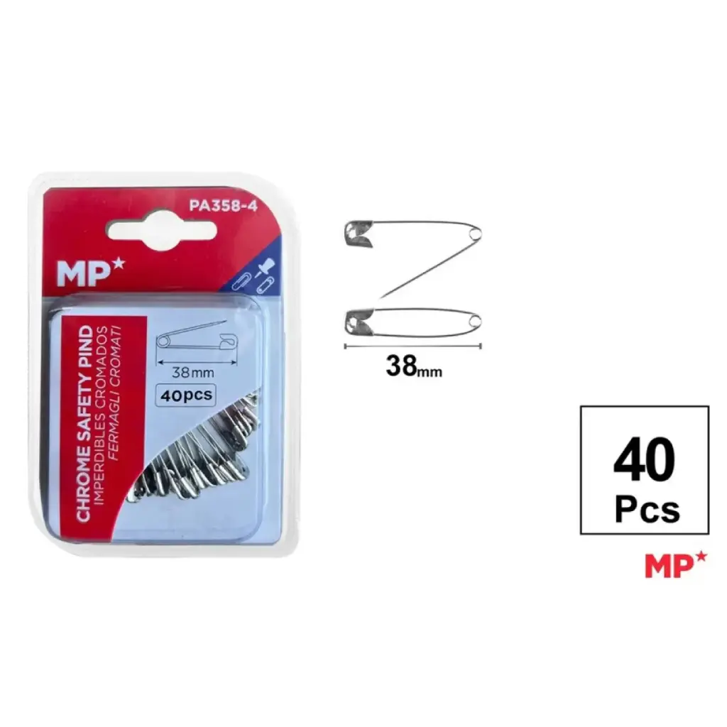 IMPERDIBLE METÁLICO PLATEADO 38MM PACK 40 UDS