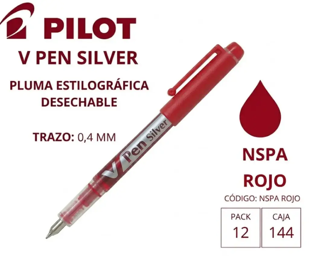 PLUMA PILOT V PEN SILVER ROJO