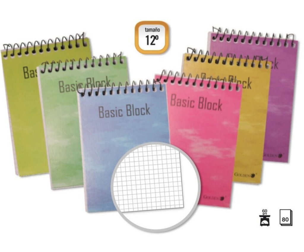 BLOC ESPIRAL GOLDEN 12º APAISADO 85×125MM 80 HOJAS 60 G/M² CUADRÍCULA