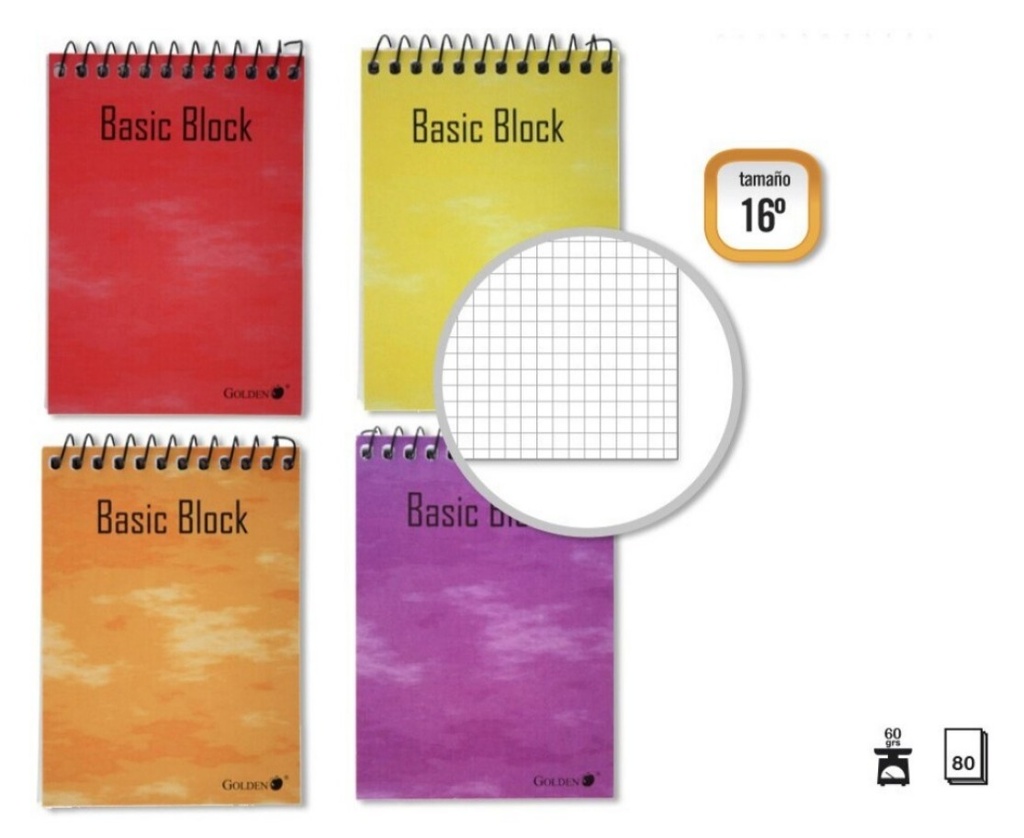 BLOC ESPIRAL GOLDEN 16º APAISADO 75 × 105MM 80 HOJAS 60 G/M CUADRÍCULA