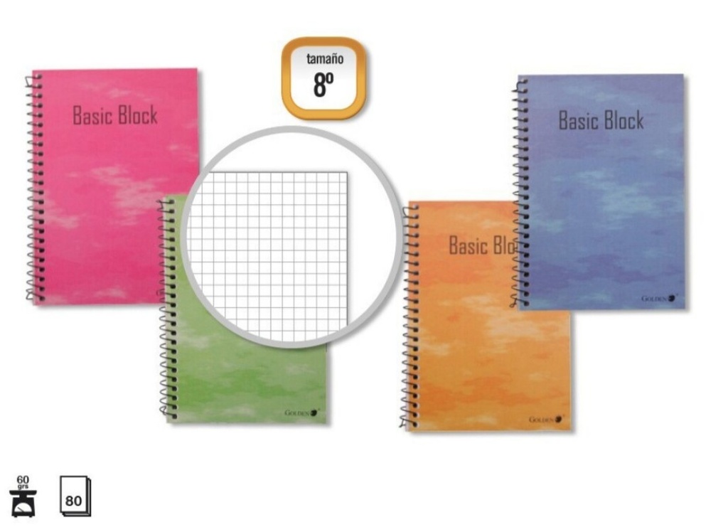 BLOC ESPIRAL GOLDEN 8º NATURAL 105 × 155MM 80 HOJAS, 60 G/M² CUADRÍCULA