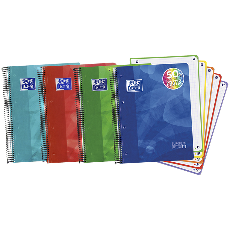 BLOC OXFORD A4 ESPIRAL CUADRÍCULA 5 MM 120 HOJAS TAPA DE PLÁSTICO 