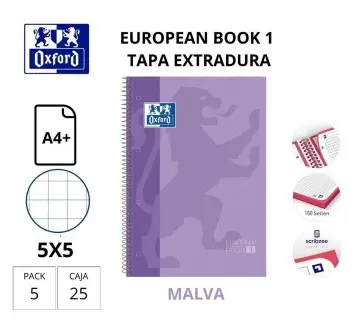 BLOC OXFORD A4+ ESPIRAL CUADRÍCULA 5 MM LILA (EUROPEANBOOK 1) 