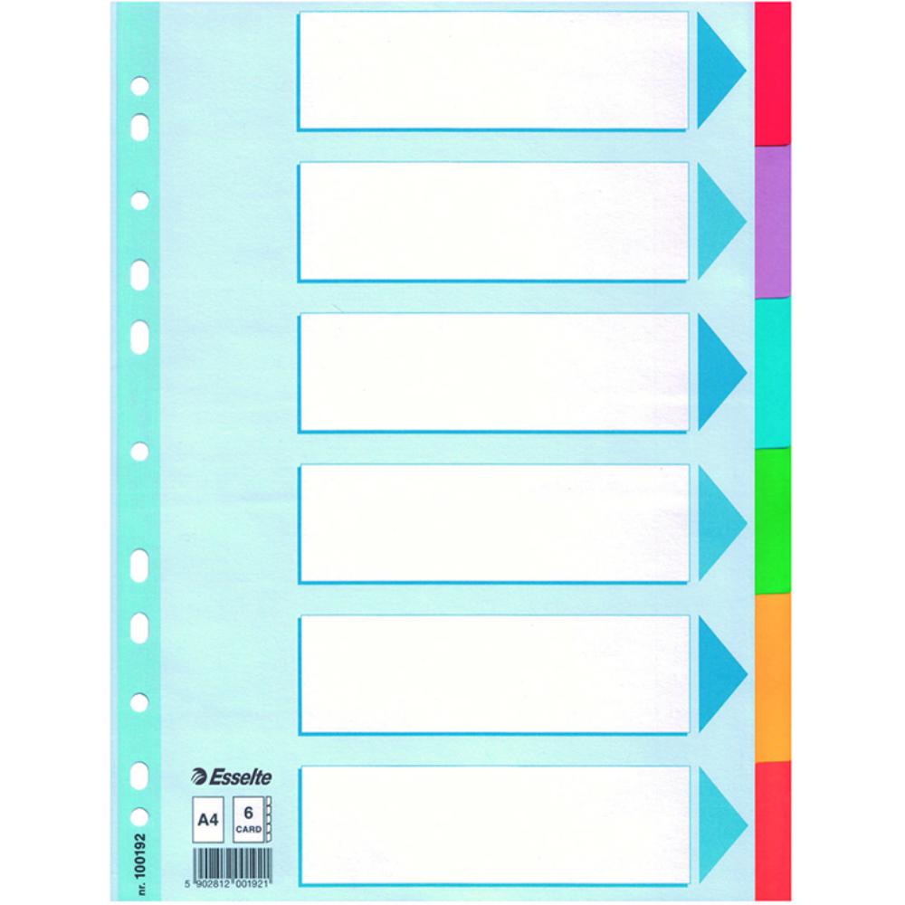 SEPARADORES ESSELTE A4 CARTÓN 6 POSICIONES COLORES SURTIDOS
