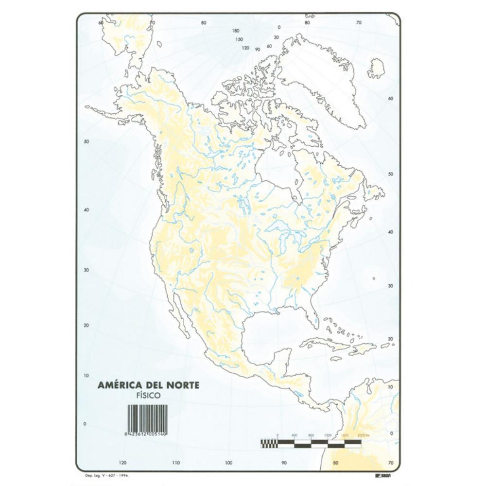 MAPAS DE AMERICA DEL NORTE FISICO BLOC 50 HOJAS