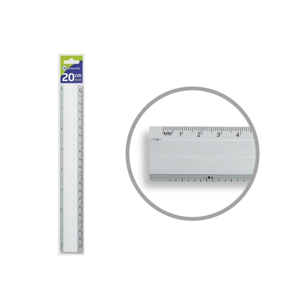 REGLA DE ALUMINIO 20CM CON BISEL Y ESCALA MILIMETRADA BISMARK