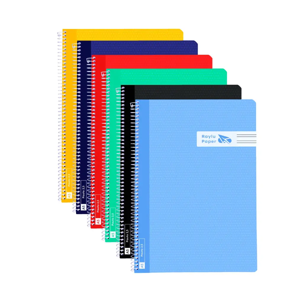BLOC ESPIRAL A5 TAPA PLASTICO 80 HOJAS 90 GAMOS PAUTA 2,5MM RAYLU