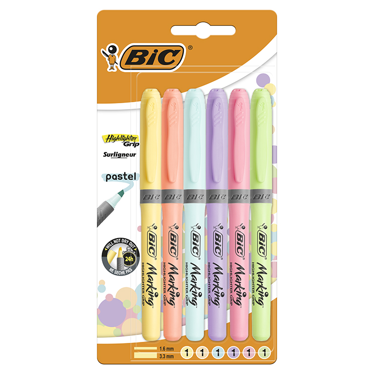 ROTULADOR FLUORESCENTE BIC HIGHLIGHTER GRIP PASTEL 6 COLORES
