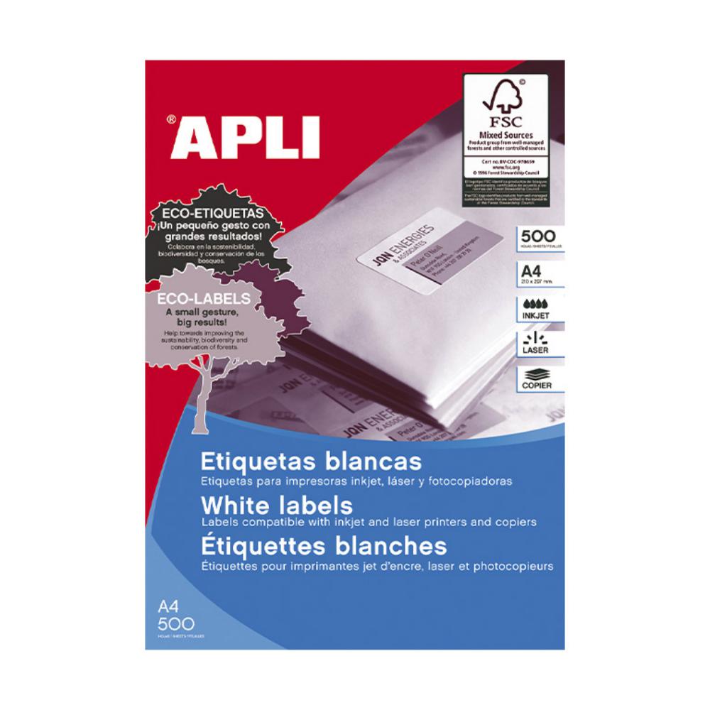 APLI ETIQUETAS BLANCAS PERMANENTES 105X148MM 500 HOJAS