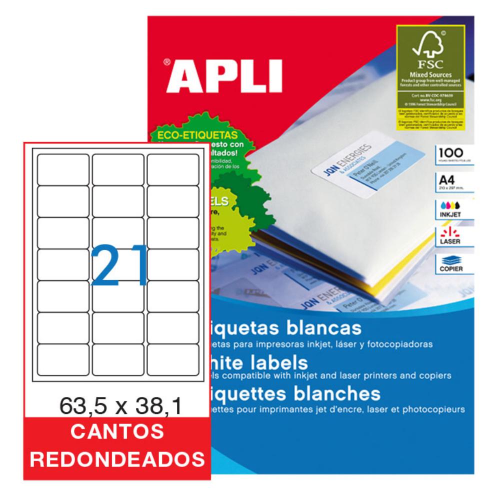 APLI ETIQUETAS BLANCAS PERMANENTES 63,5X38,1MM 100 HOJAS 