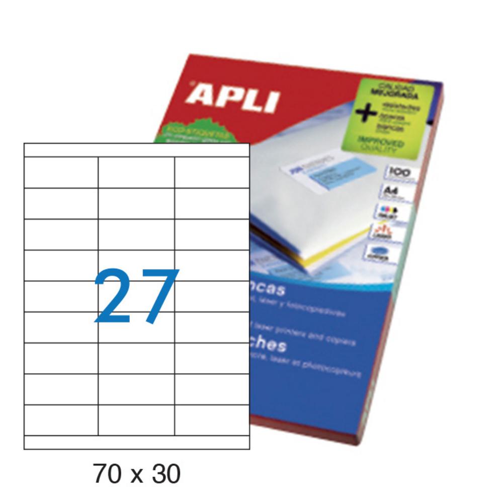 APLI ETIQUETAS BLANCAS PERMANENTES 70X30MM 100 HOJAS