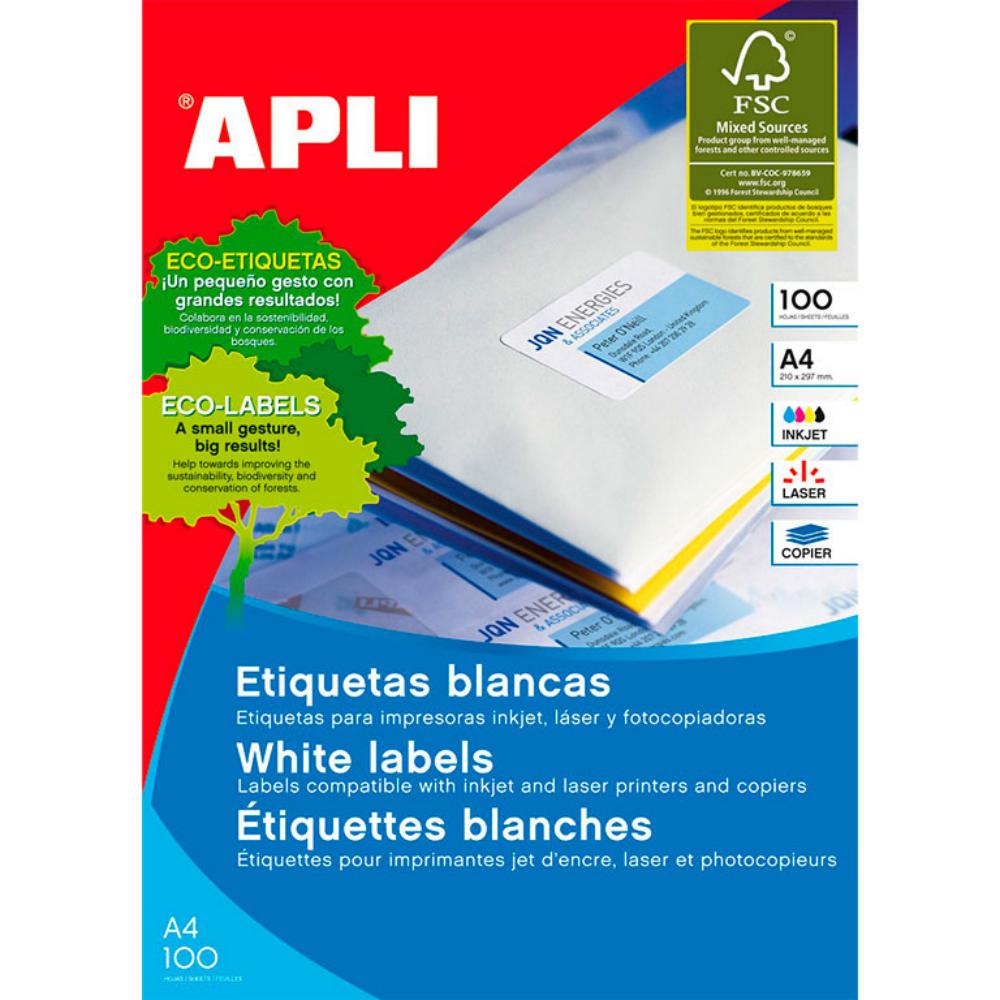 APLI ETIQUETAS BLANCAS PERMANENTES 70X33,8MM 100 HOJAS
