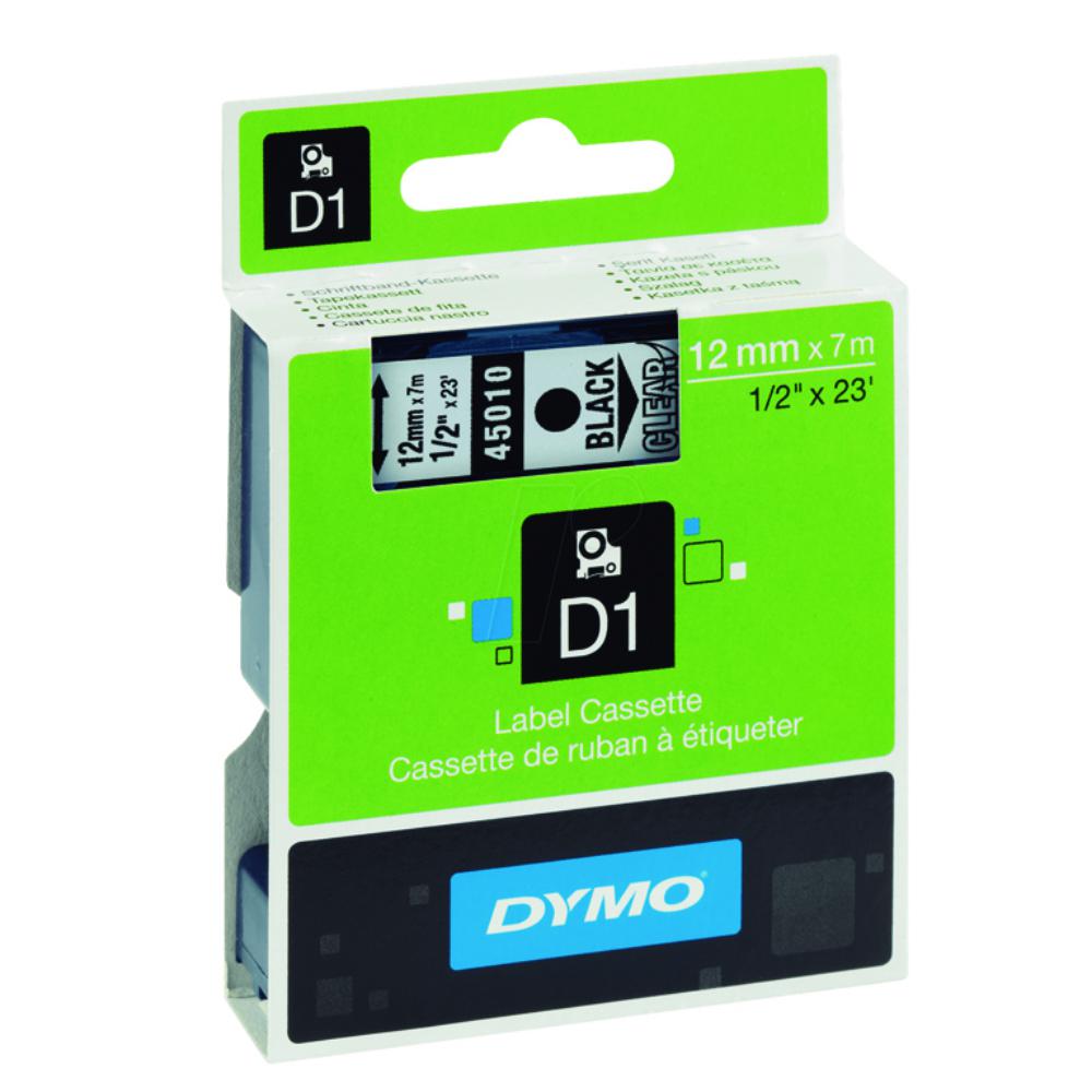 DYMO D1 S0720500 CINTA AUTOADHESIVA NEGRO SOBRE TRANSPARENTE 12MM×7M 