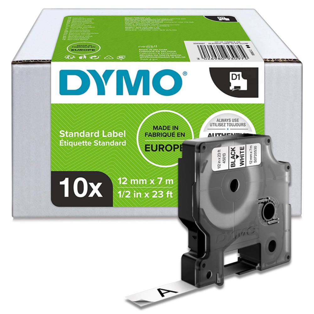 DYMO D1 45013 S0720530 CINTA AUTOADHESIVA NEGRO SOBRE BLANCO  12MM×7M