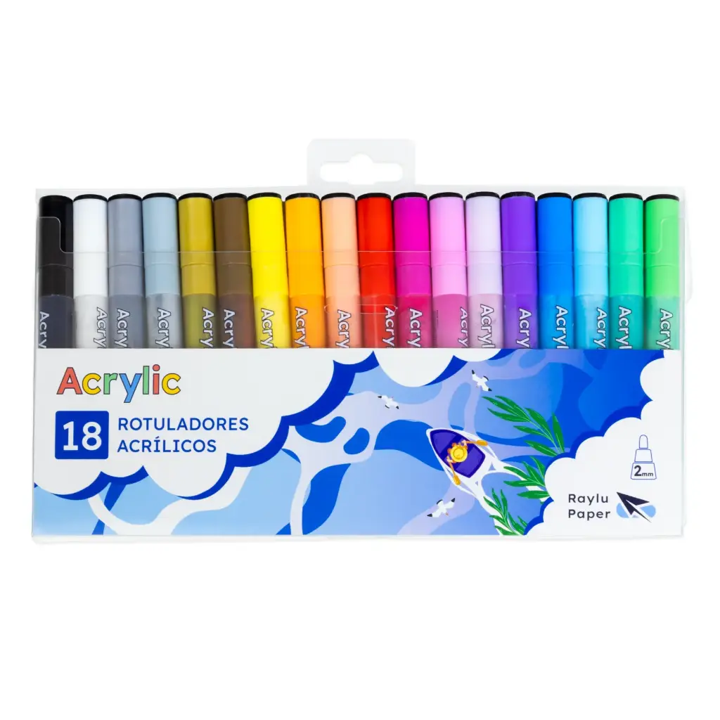 ROTULADOR RAYLU ACRYLIC ESTUCHE 18 COLORES 