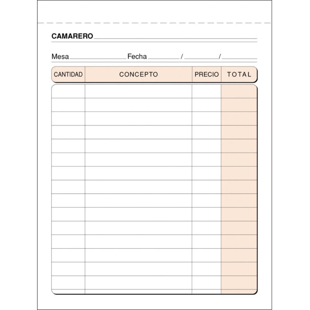 TALONARIO CAMAREROS 8º NATURAL TRIPLICADO AUTOCOPIANTE