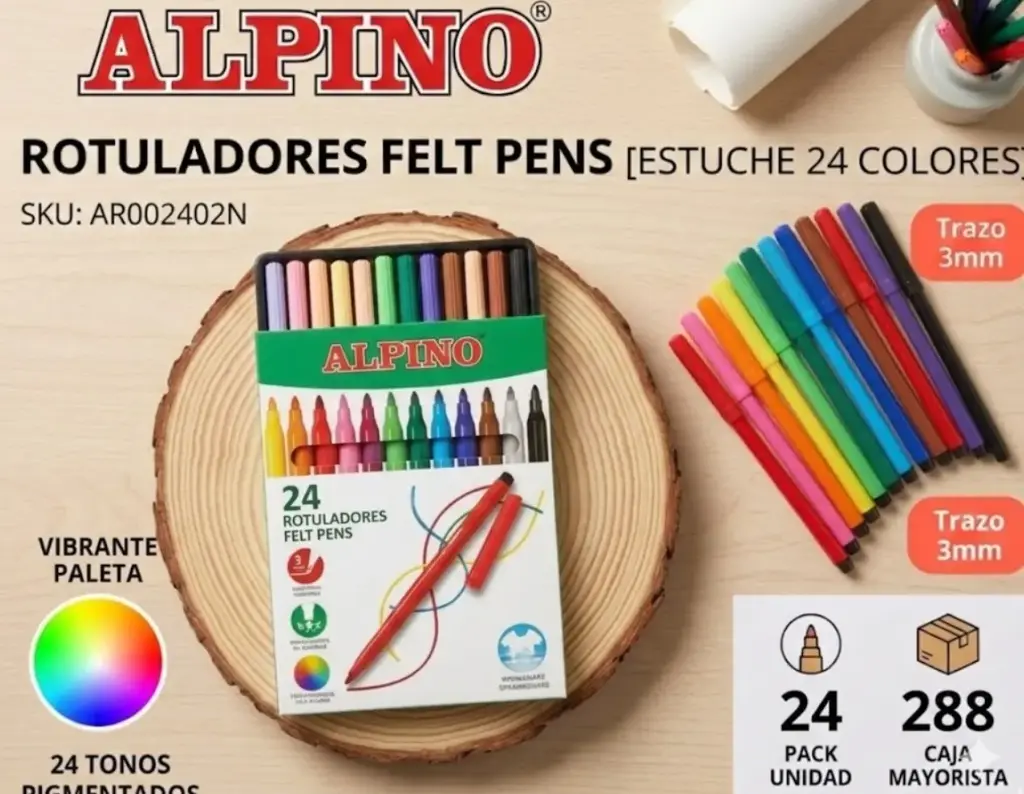 ROTULADOR ALPINO PUNTA FINA ESTUCHE 24 COLORES