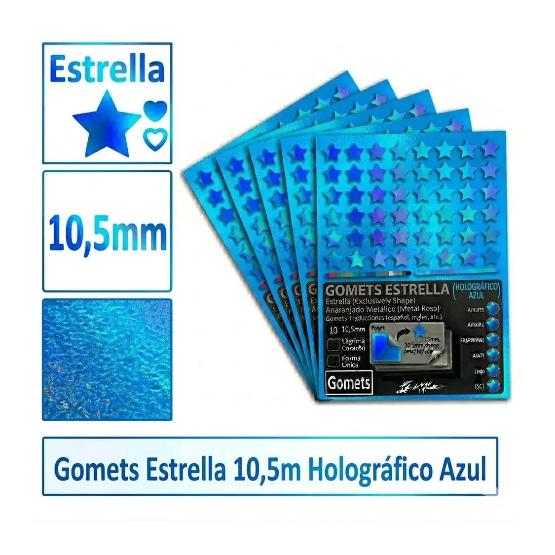 GOMETS ESTRELLA Ø 10,5 MM HOLOGRAFICO AZUL