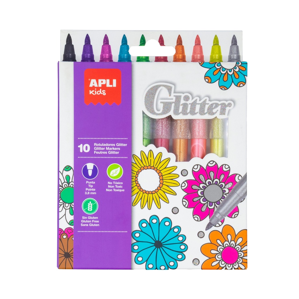 ROTULADORES GLITTER APLI KIDS PACK 10 COLORES SURTIDOS