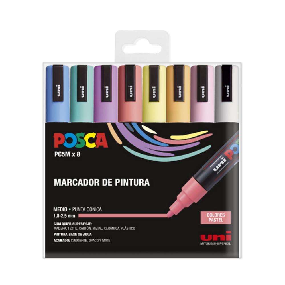 ROTULADORES UNI POSCA PC-5M ESTUCHE 8 COLORES PASTEL 1,8–2,5MM
