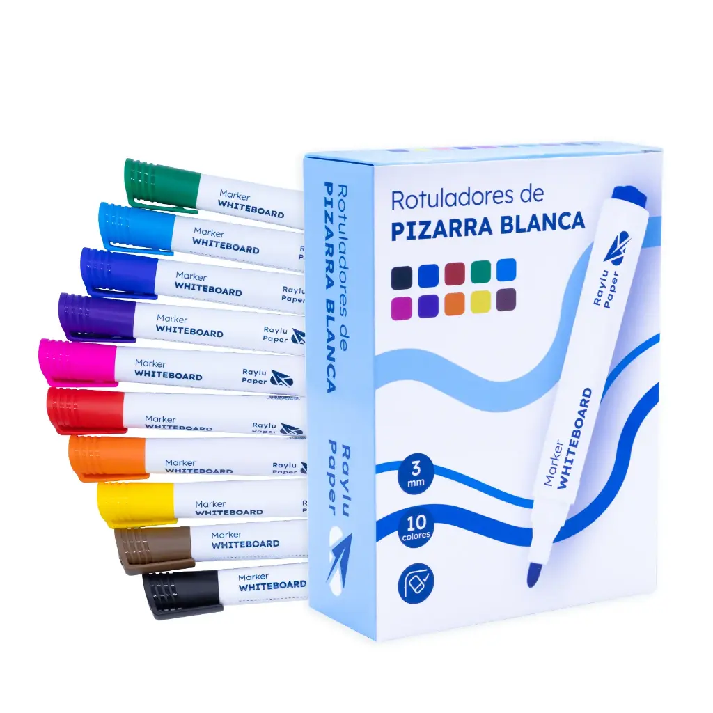 ROTULADOR DE PIZARRA BLANCA RAYLU FLOW CAJA 10 SURTIDOS 1 POR COLOR