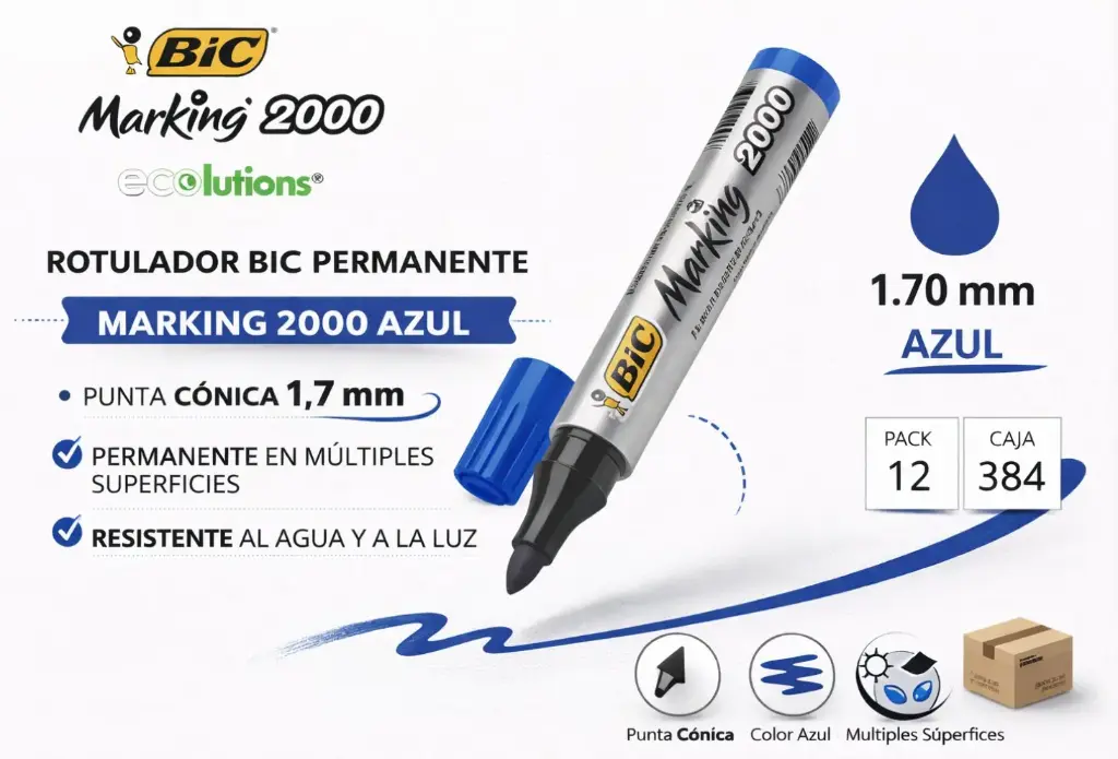 ROTULADOR BIC PERMANENTE MARKING 2000 AZUL PUNTA CONICA