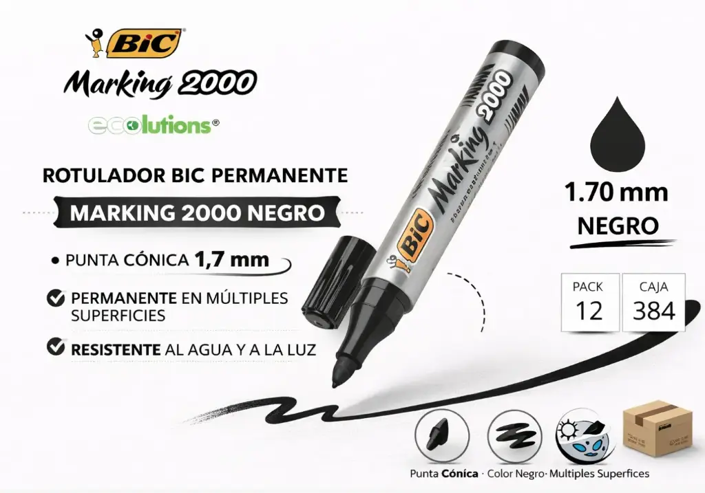 ROTULADOR BIC PERMANENTE MARKING 2000 NEGRO PUNTA CONICA