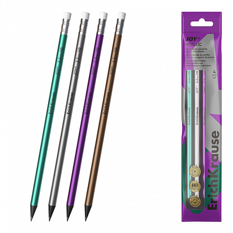 LÁPICES HB ERICHKRAUSE JOY METALLIC REDONDOS CON GOMA POLYBOLSA 4 UDS