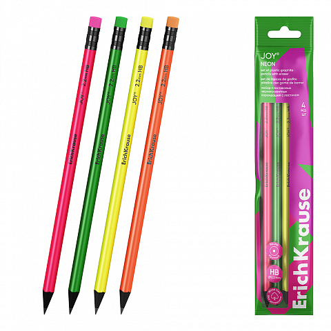 LÁPICES HB ERICHKRAUSE JOY NEON REDONDOS CON GOMA POLYBOLSA 4 UDS