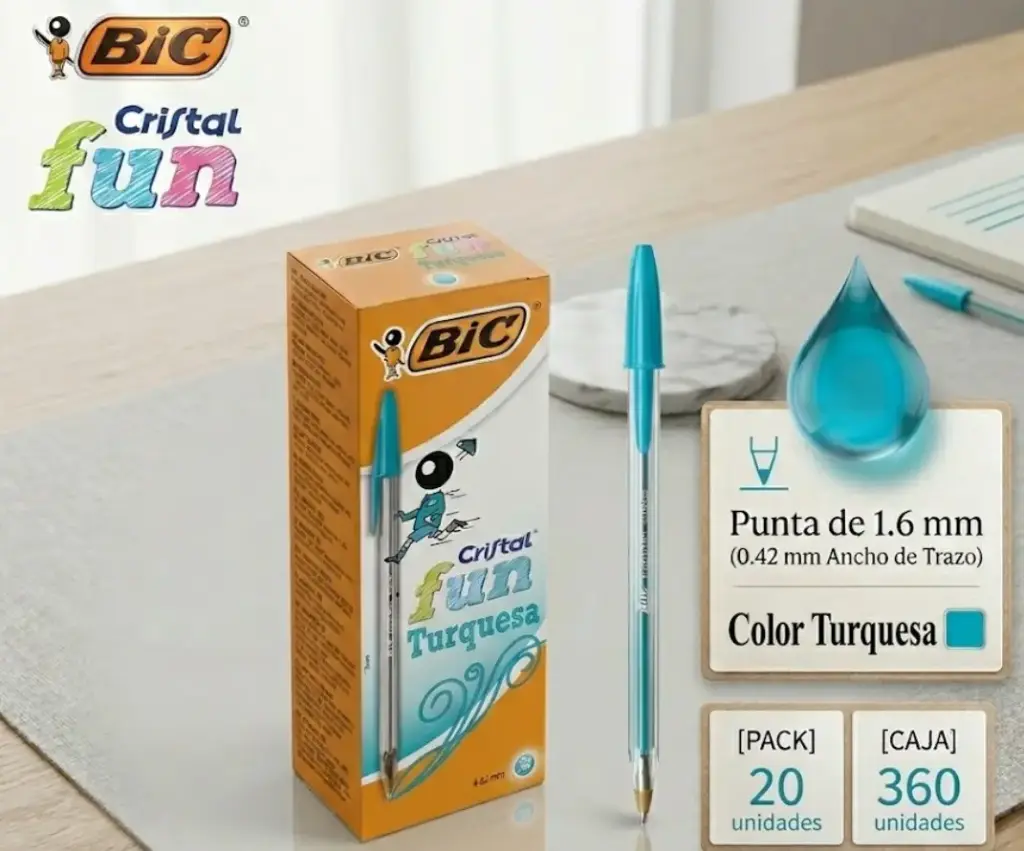 BOLÍGRAFO BIC CRISTAL FUN AZUL TURQUESA 