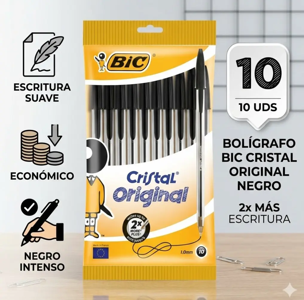 BOLÍGRAFO BIC CRISTAL ORIGINAL NEGRO BLÍSTER 10 UDS 