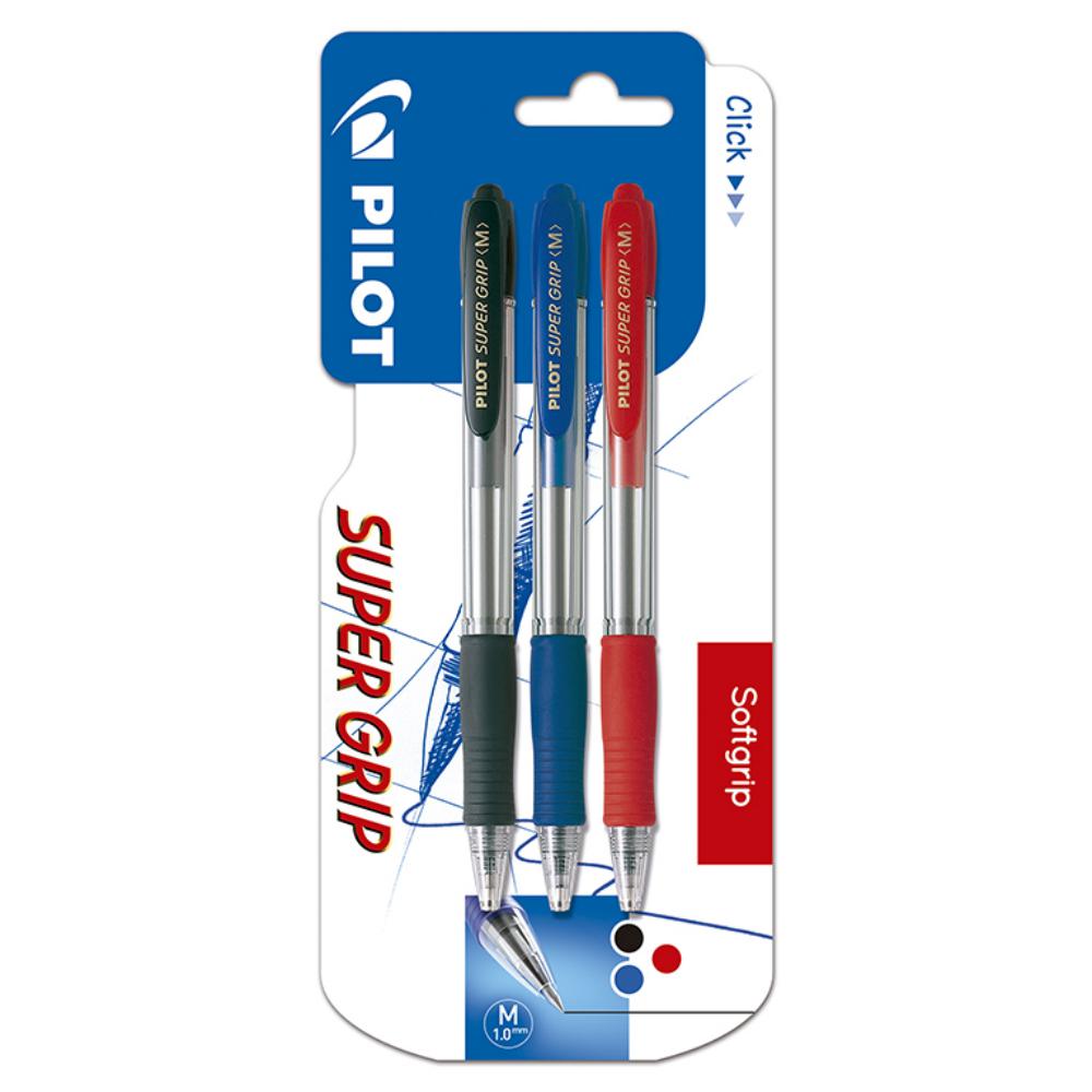 BOLÍGRAFO PILOT SUPER GRIP BLISTER 3 SURTIDOS