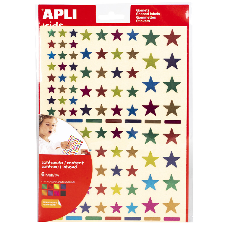 GOMETS APLI ESTRELLAS MULTICOLOR METALIZADAS PERMANENTES 6 HOJAS BOLSA