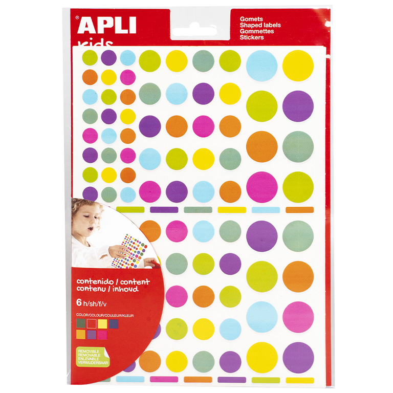 GOMETS APLI REDONDOS REMOVIBLES MULTICOLOR 6 HOJAS BOLSA