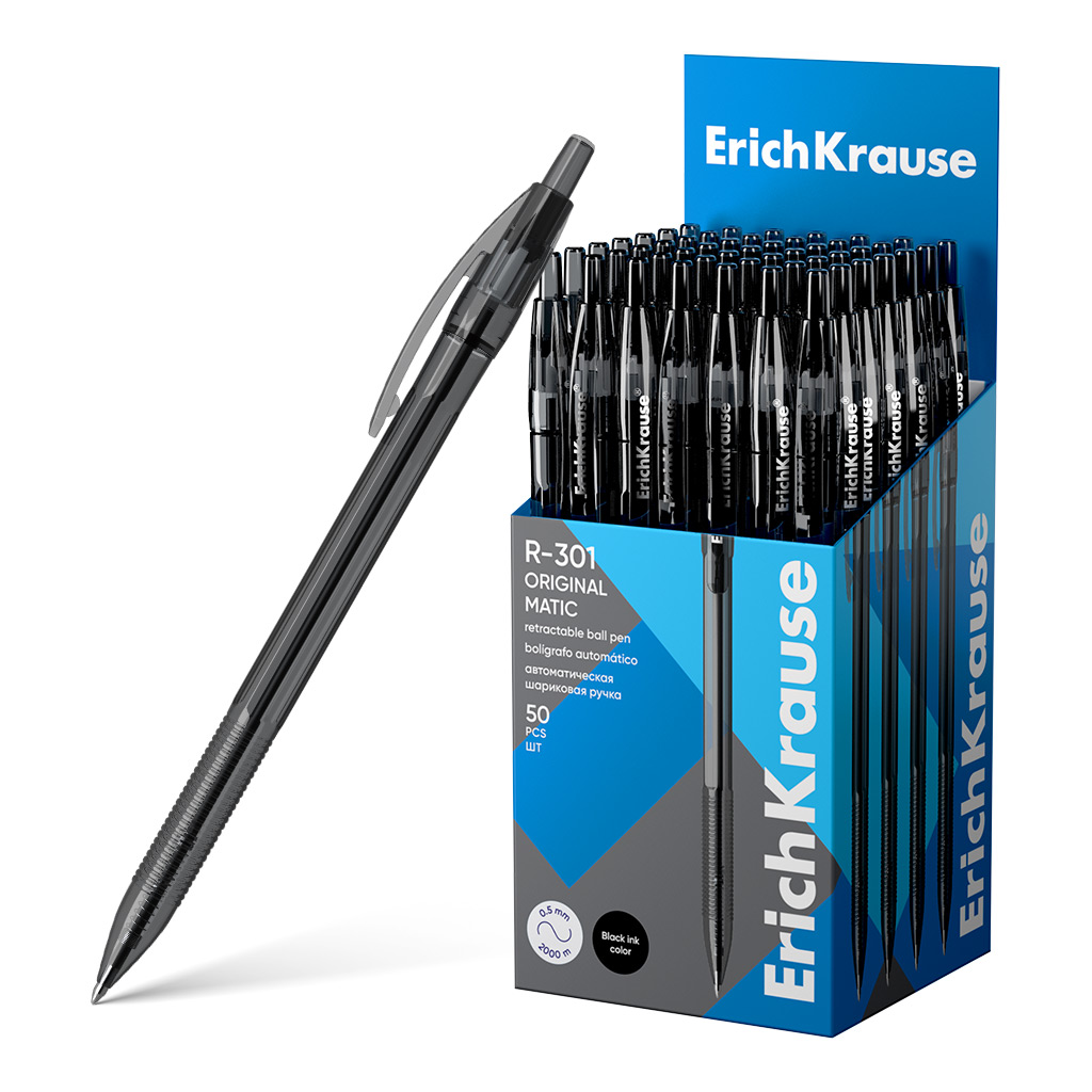 BOLÍGRAFO ERICHKRAUSE R-301 MATIC 1.0  NEGRO (RETRÁCTIL) 