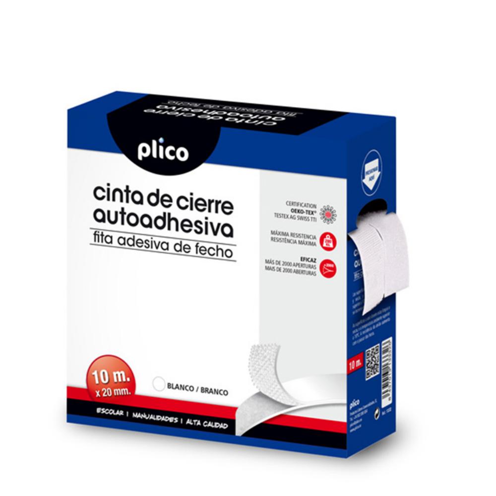 CIERRE TEXTIL ADHESIVO VELCRO PLICO 20MM×10M BLANCO SET MACHO+HEMBRA