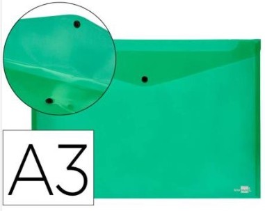 SOBRE PORTADOCUMENTOS POLIPROPILENO CON BROCHE A3 VERDE 