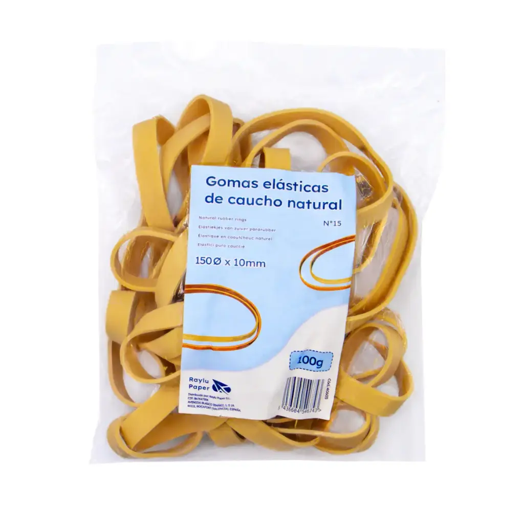 BANDAS ELASTICAS CAUCHO RAYLU Nº15 150X10MM BOLSA 100 GRAMOS