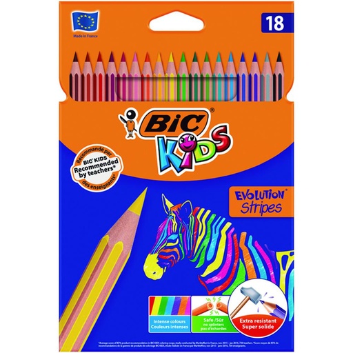 [649581] LÁPICES DE COLORES BIC EVOLUTION STRIPES 18 SURTIDOS