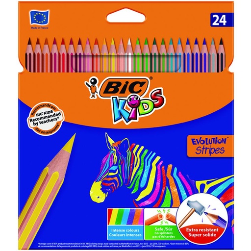 [649791] LÁPICES DE COLORES BIC EVOLUTION STRIPES 24 SURTIDOS