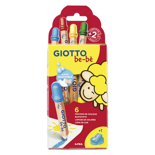 [649582] LÁPICES DE COLORES GIOTTO SUPER BEBÉ CAJA 6 COLORES SURTIDOS + SACAPUNTAS